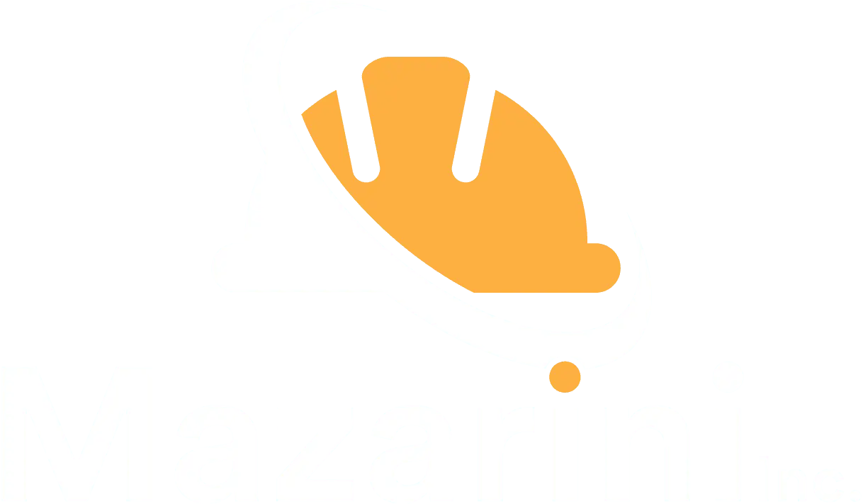 Mazarini Inc. logo featuring an orange hard hat and a white encircling swoosh.